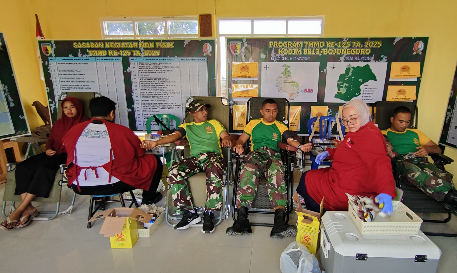 Berdayakan Masyarakat, TMMD 125 Bojonegoro Gelar Sosialisasi Pertolongan Pertama dan Bakti Sosial Donor Darah