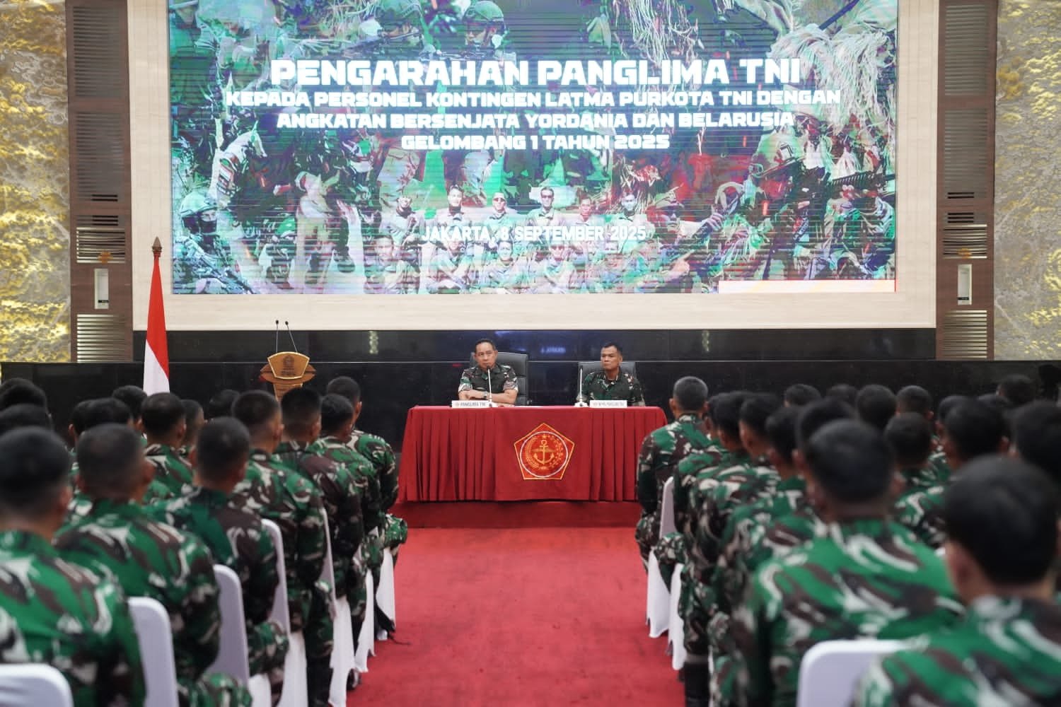 Panglima TNI Beri Pengarahan Kepada Personel Purna Tugas Latma Purkota Gelombang I Yordania dan Belarusia