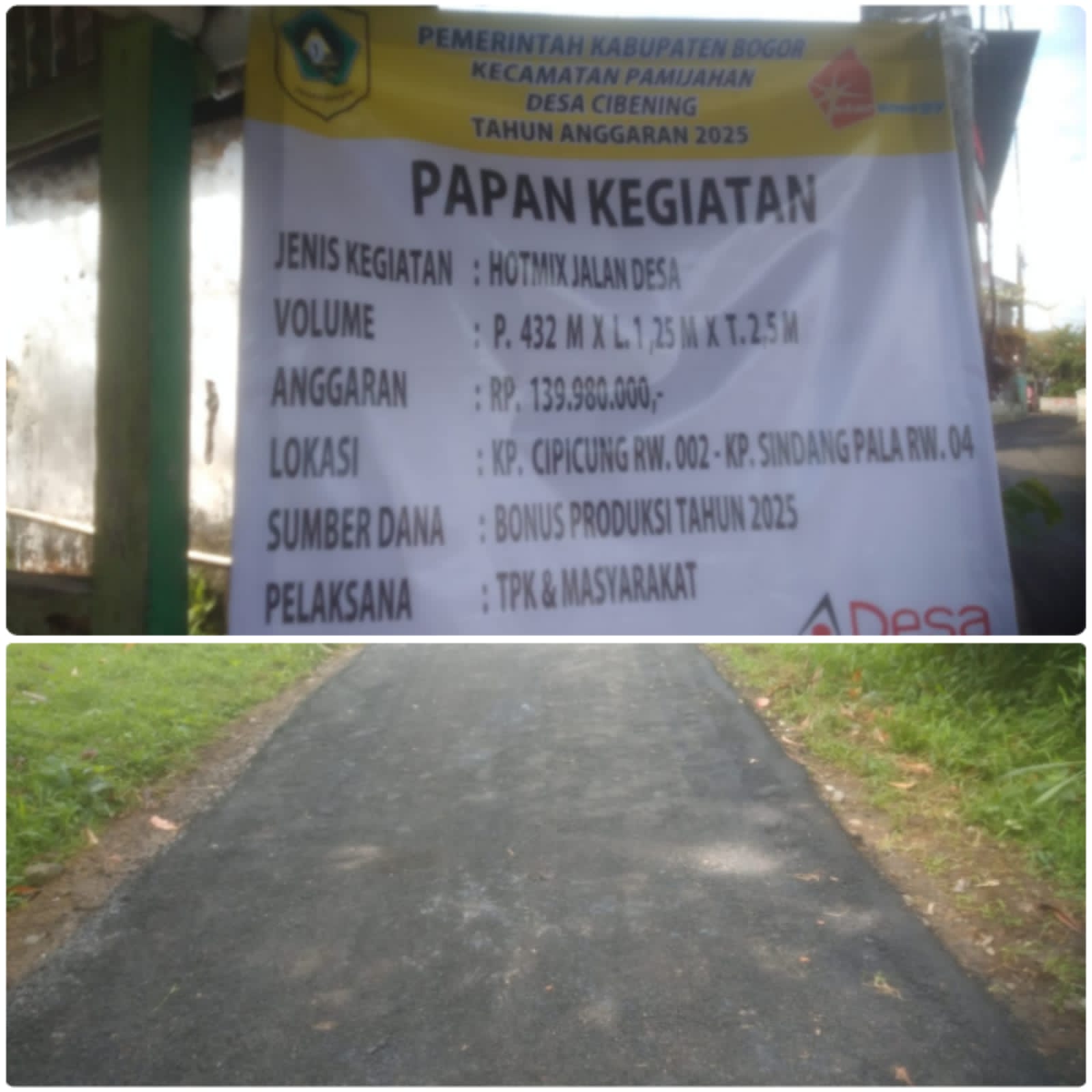 Pemdes Cibening Pamijahan Realisasikan Pembangunan Hotmix Jalan Dari Anggara BP