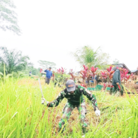 Sambut Ramadhan 1447 H, Babinsa Wonosari Bersama Warga Gotong Royong Membersihkan Pemakaman Umum