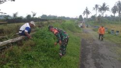 Bersihkan Bahu Jalan, Babinsa Pasirharjo Kerja Bakti Bersama Warga Demi Keindahan Lingkungan