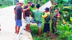 Peduli Penerangan, Babinsa Babulu Laut Bersama Warga Gotong Royong Dirikan Lampu Penerangan Jalan