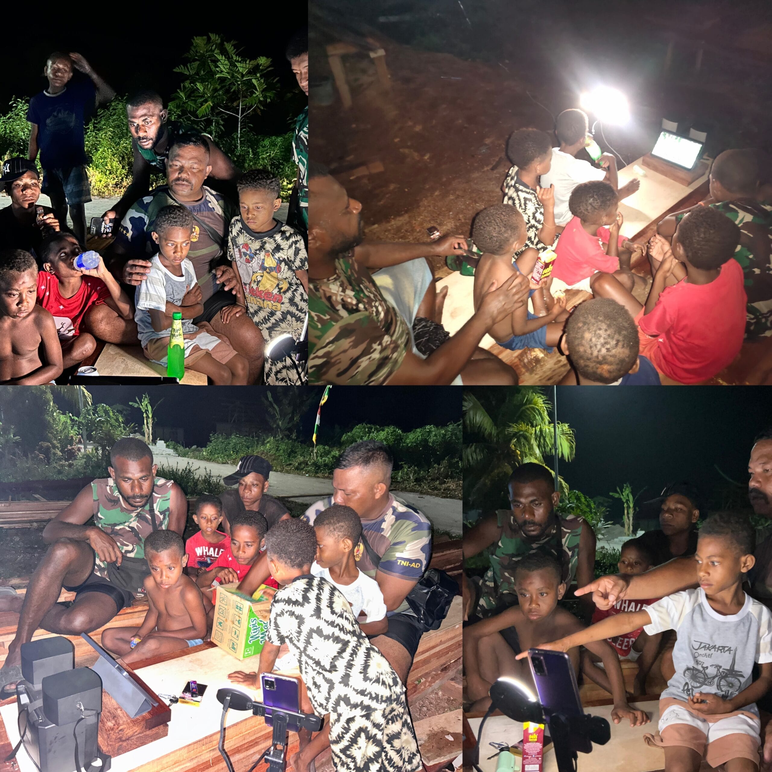 Malam Minggu, Satgas TMMD Ke-128 Kodim 1801/Manokwari Nonton Bersama Anak-Anak Kampung Tanah Rubuh ‎