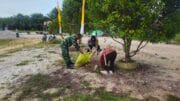 Wujud Nyata Kemanunggalan TNI-Rakyat,Babinsa Labangka Bersama Warga Gotong Royong Bersihkan Halaman Masjid