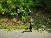 Sinergi Tanpa Batas, Babinsa Sidorejo Bersama Warga Bersihkan Rumput Tebing Demi Keselamatan Penguna Jalan