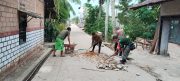 Wujudkan Kepedulian dan Kebersamaan, Babinsa Kelurahan Bontang Kuala Bersama Warga Gotong Royong Perbaiki Jalan Lingkungan