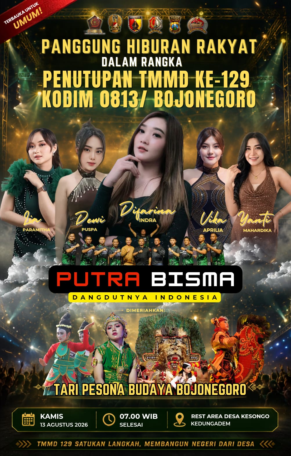 Pesta Rakyat di Kesongo! Penutupan TMMD 129 Bojonegoro Siap Digelar Meriah Bersama Difarina Indra dan Orkes Putra Bisma Pesta Rakyat di Kesongo! Penutupan TMMD 129 Bojonegoro Siap Digelar Meriah Bersama Difarina Indra dan Orkes Putra Bisma