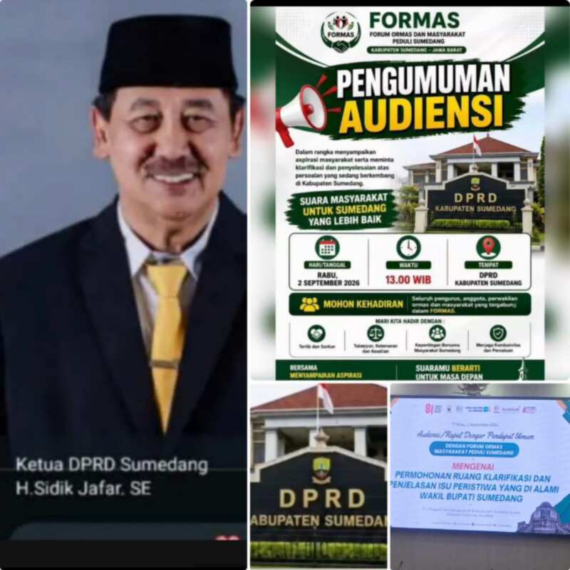 Forum Ormas Dan Masyarakat Peduli Sumedang (Formas) Mohon Sikap Tegas DPRD Atas Dugaan Skandal Yang Dilakukan Wabup Terhadap Sekpri Dari Aspirasi Masyarakat Yang Berkembang Saat Ini