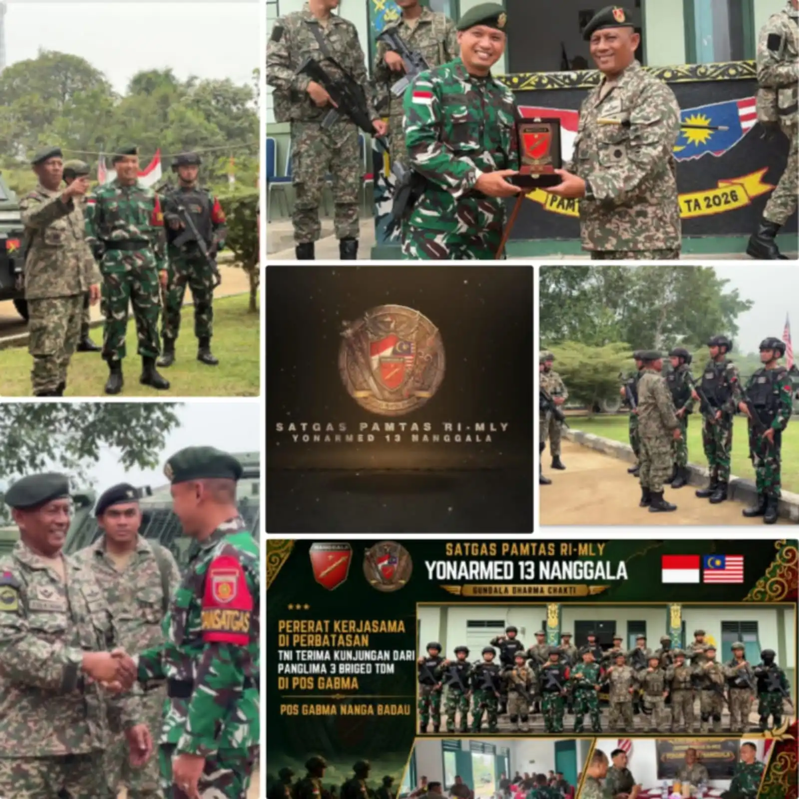 Pererat Kerjasama Pengamanan Batas Negara, Pos Gabma Nanga Badau Satgas Yonarmed 13/Nanggala Terima Kunjungan Panglima 3 Briged TDM