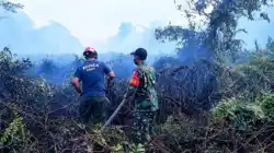 Babinsa Koramil 0908-02/Muara Badak Bersama Tim Gabungan Padamkan Karhutla  Di Wilayah Binaan