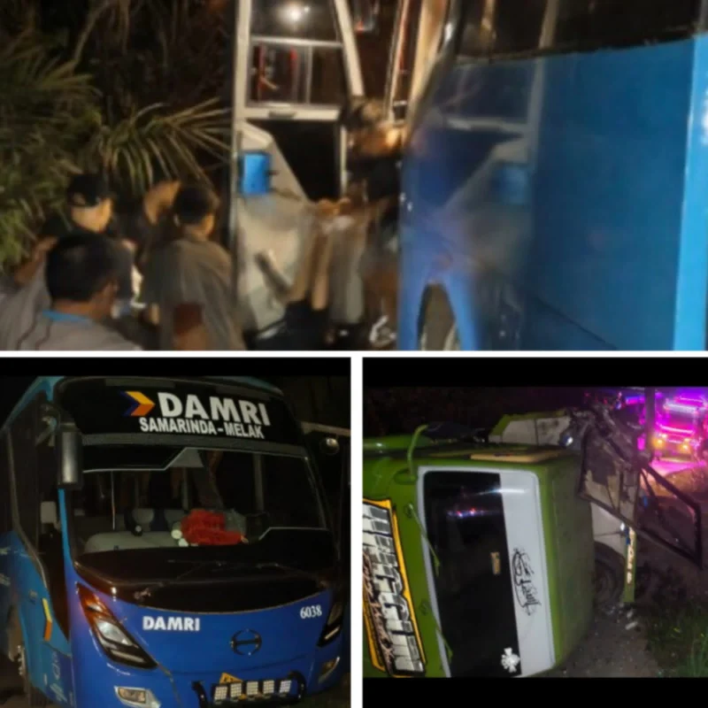 Respon Polsek Siluq Ngurai Datangi Laka Lantas Bus DAMRI dan Truk di Gunung Soruq Kutai Barat, Satu Orang Meninggal Dunia