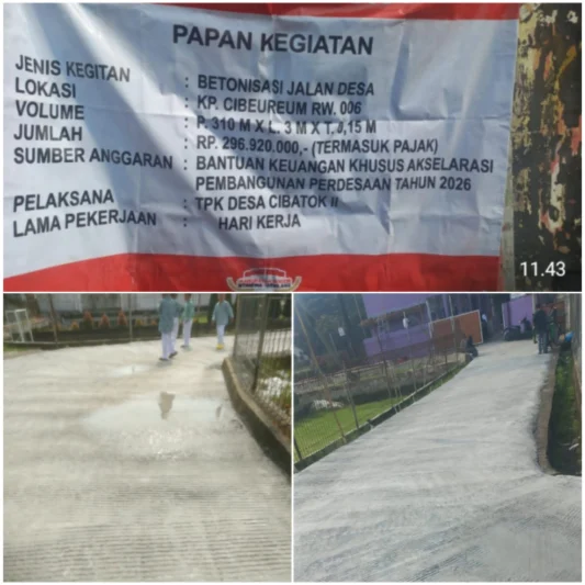 Anggaran Rp 296,9 Juta, Betonisasi Jalan 310 Meter di Cibeureum Cibatok 2 Cibungbulang Belum Rampung Dikerjakan, Warga Soroti Genangan Air di Atas Beton