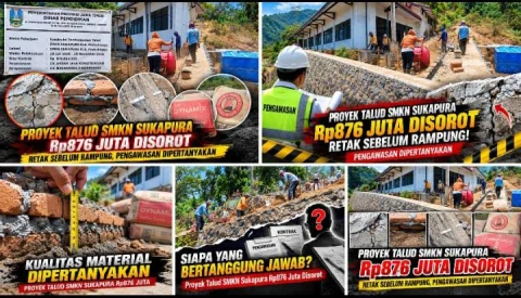 Proyek Talud SMKN Sukapura Rp876 Juta, Retakan Muncul Sebelum Serah Terima