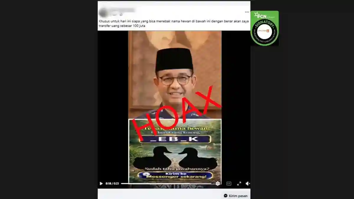 Video Anies Beri Hadiah Rp100 Juta untuk Kuis Hewan Ternyata Hoaks